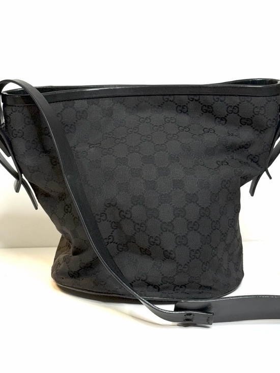 Gucci Handbags - Gucci Vintage GG Canvas Wood Accent Shoulder Bucket Bag - Black